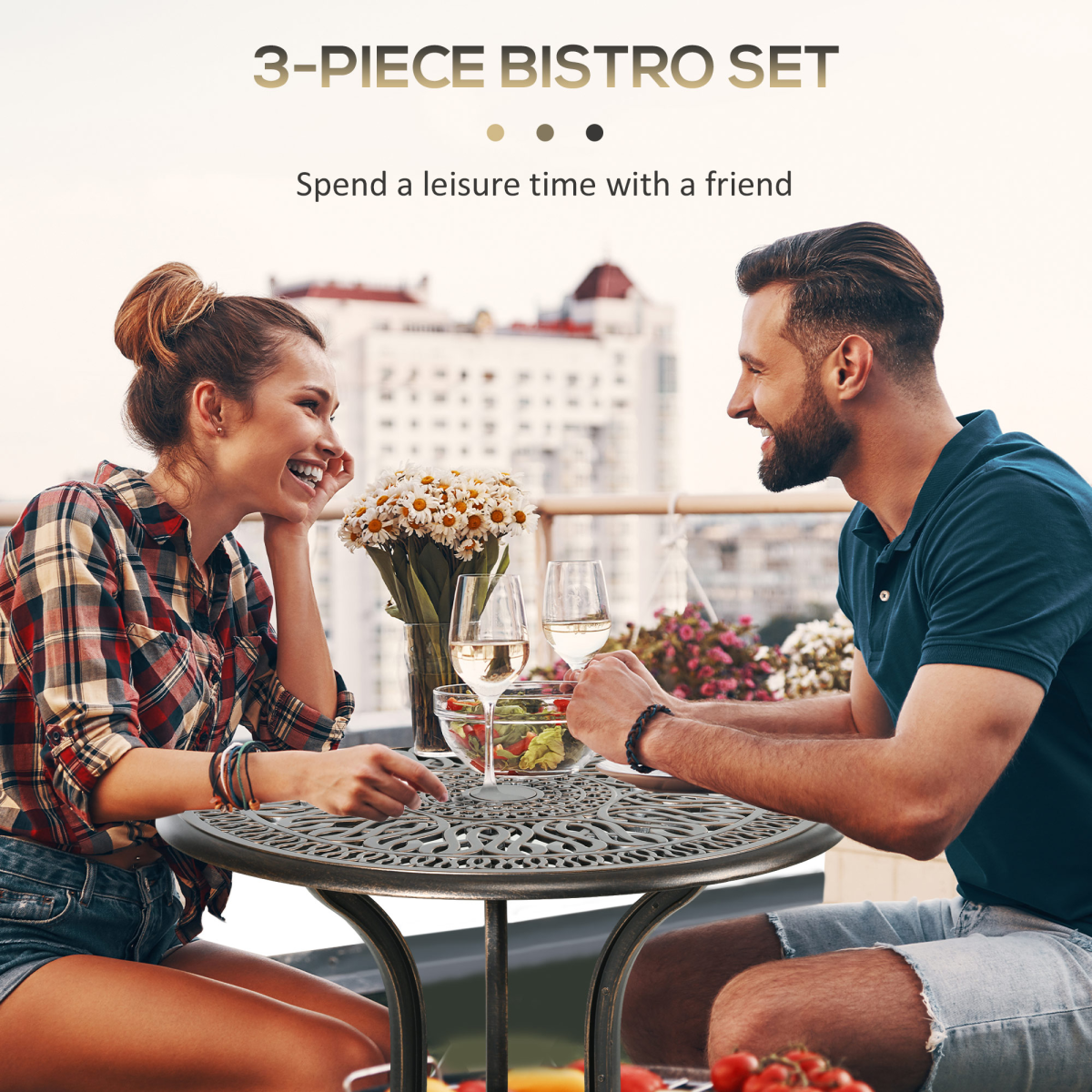 Outsunny 3 Piece Patio Bistro Set Outdoor Table Set with Umbrella Hole Bronze