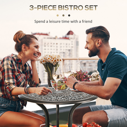 Outsunny 3 Piece Patio Bistro Set Outdoor Table Set with Umbrella Hole Bronze