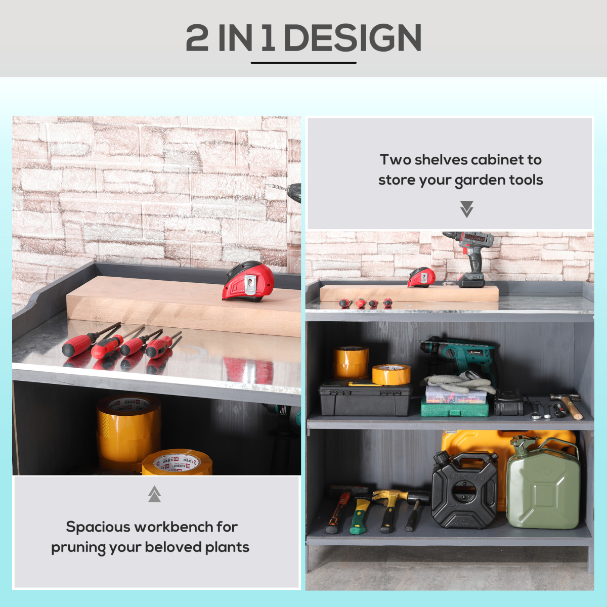 Garden Storage Cabinet, Potting Bench Table Galvanized Grey