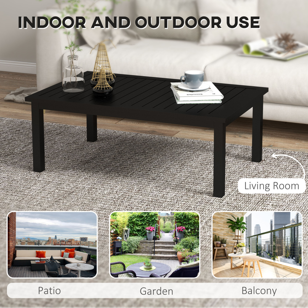Outsunny Aluminium Outdoor Coffee Table Patio Table, Black