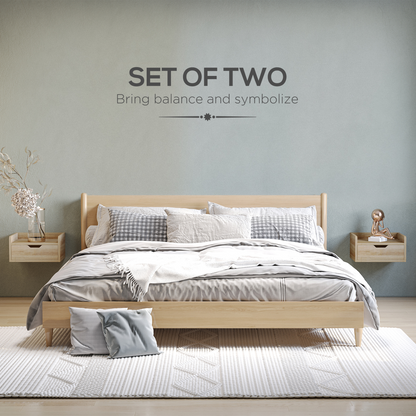 HOMCOM Floating Nightstand Set of 2, Wall Mounted Bedside Table with Drawer