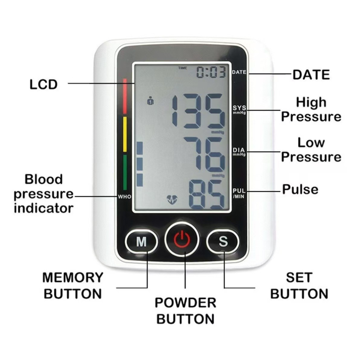 Digital Blood Pressure Monitor Automatic Arm Pulse Meter Voice Talking BP Machine