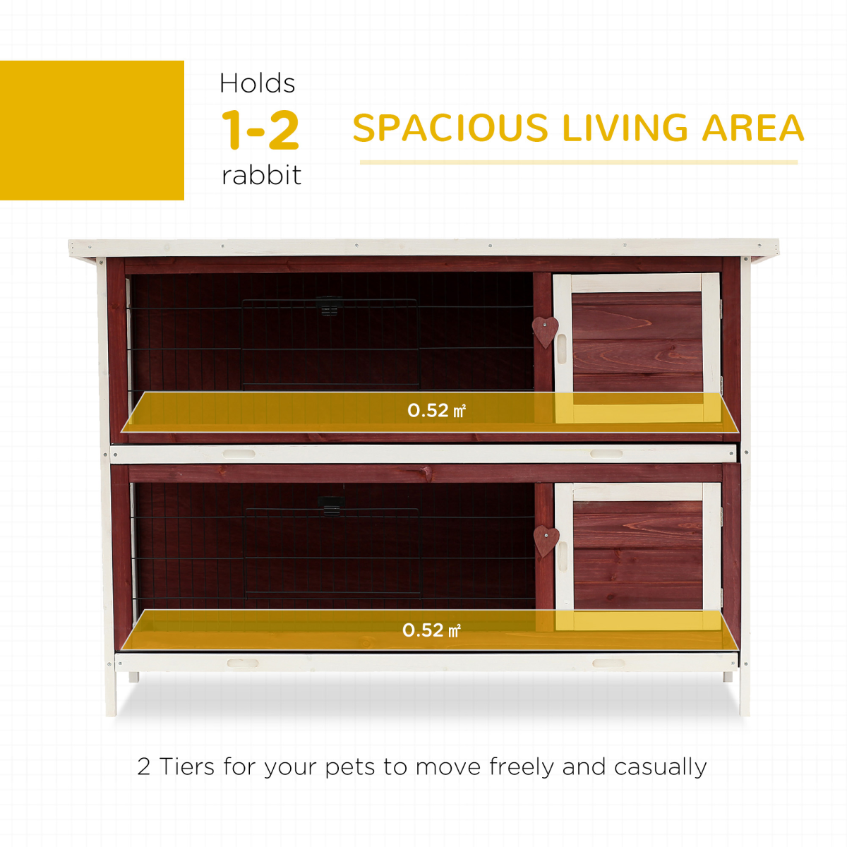 Two-Tier Elevated Wooden Rabbit Hutch Bunny Cage for Small Pet Animals w/ Tray