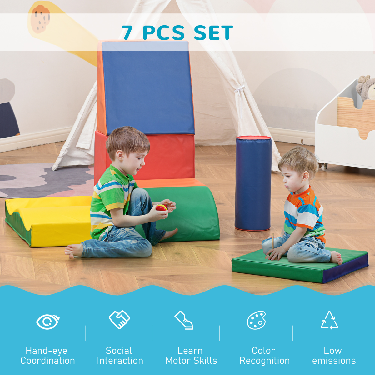 HOMCOM 7 Pcs Kids Soft Foam Puzzle Play Blocks Set Learning Toddler Activity