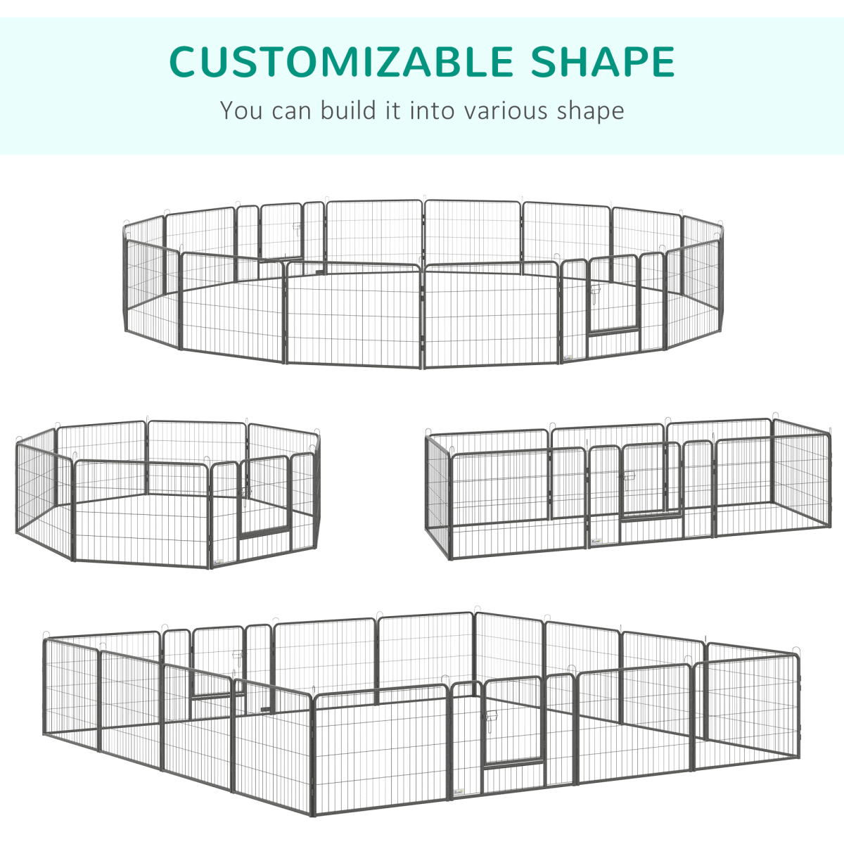Heavy Duty Dog Pen with 2 Doors, 16 Panels Dog Playpen Puppy Pen, 60H cm