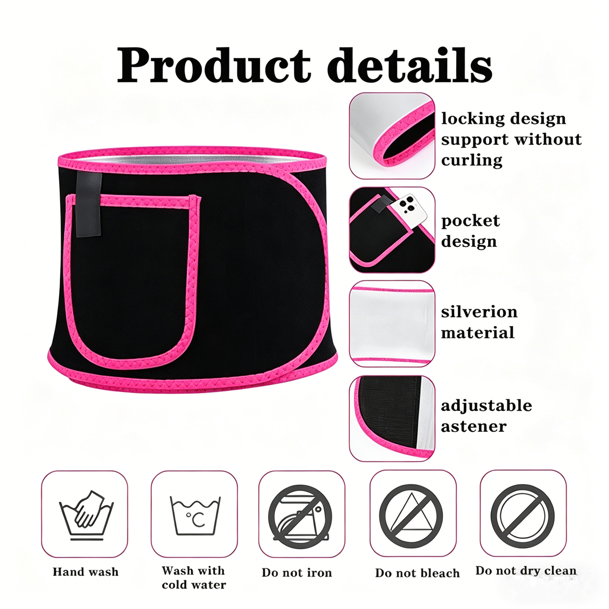 Waist Trimmer Belt Body Shaper Weight Loss Girdle Waist Trainer w/ Phone Pocket Pink-Black-Silver