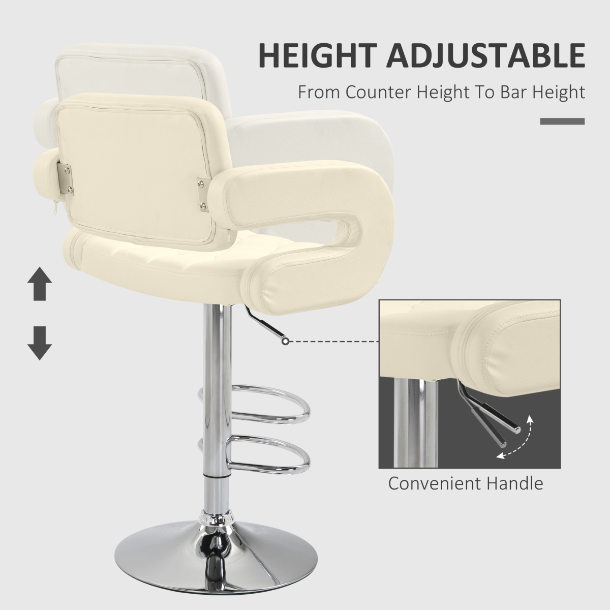 HOMCOM Adjustable Height Barstool Steel Pole PU Leather Bistro Home Kitchen