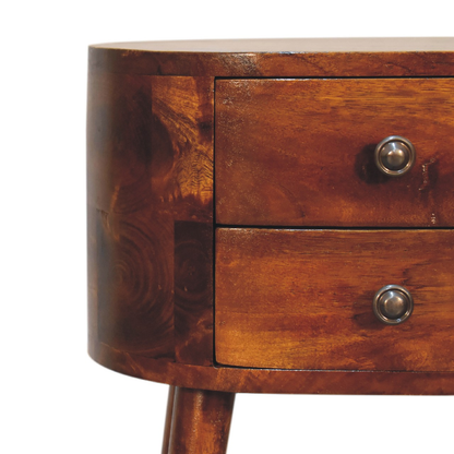 Artisan Furniture Solid Wood Mini Chestnut Rounded Bedside Table, Brown, 2 Drawers