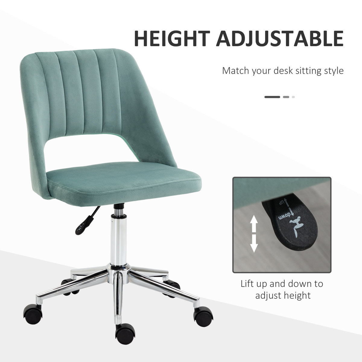 Swivel Office Chair Velvet Fabric Scallop Shape Computer Desk Chair Green