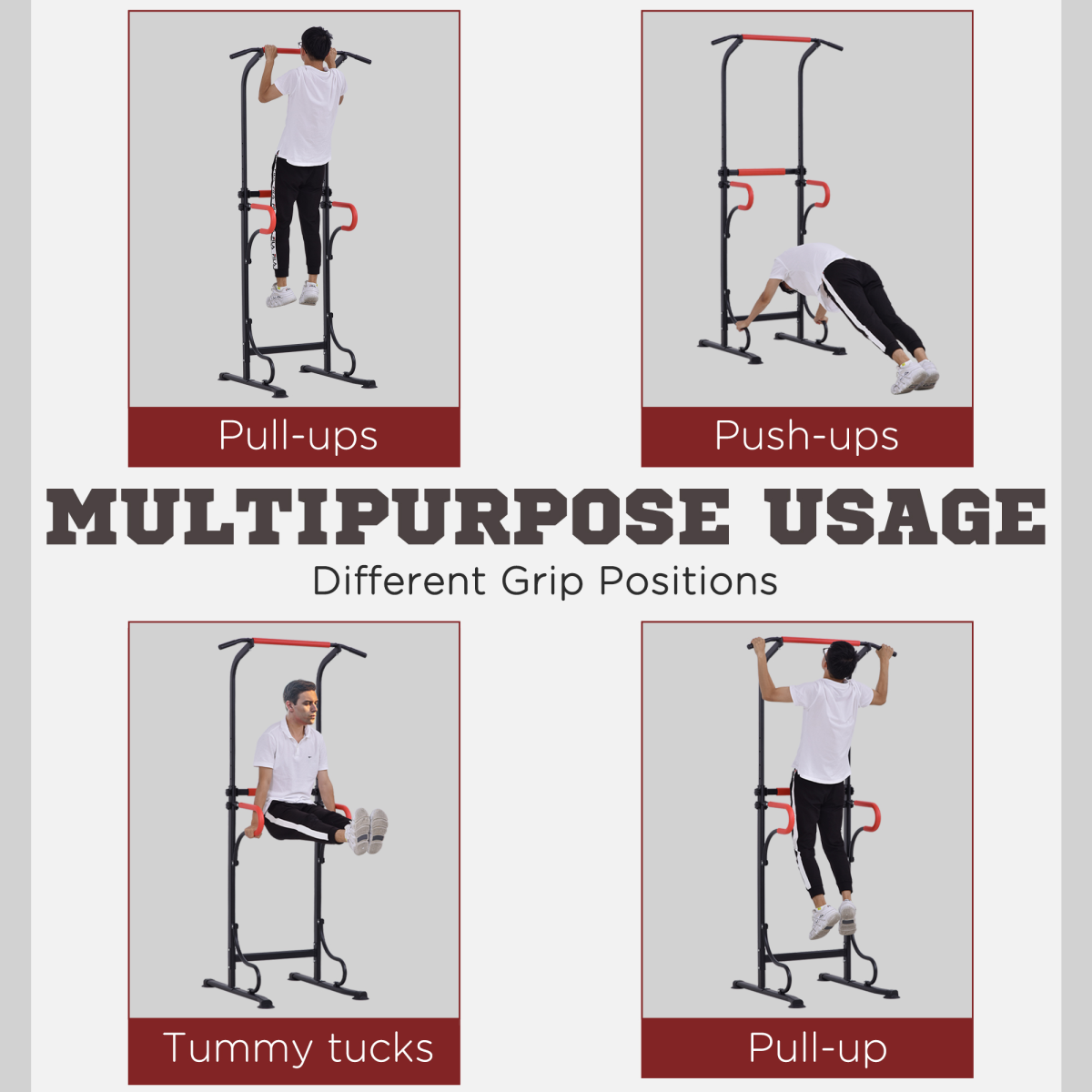 Steel Multi-Use Exercise Power Tower Station Adjustable Height w/ Grips HOMCOM
