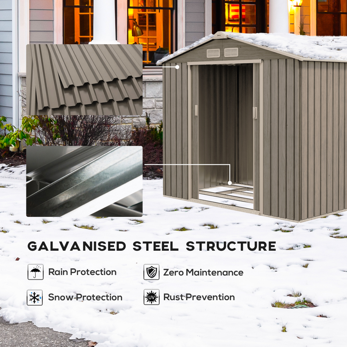 Outsunny Garden Shed Storage Unit with Locking Door Floor Foundation Vent Brown