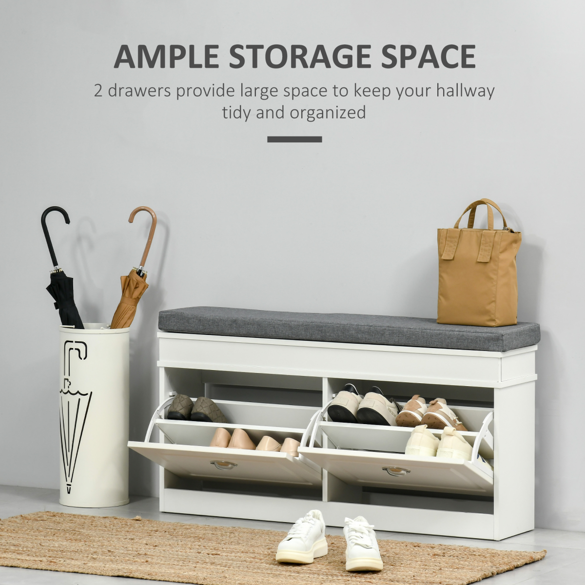 Shoe Storage Bench with Seat Cushion Cabinet Organizer with 2 Drawers