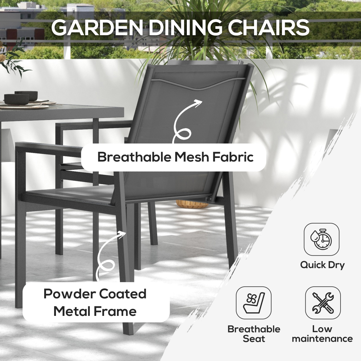 Outsunny 5 Piece Garden Dining Set, Outdoor Table and 4 Chairs, Grey