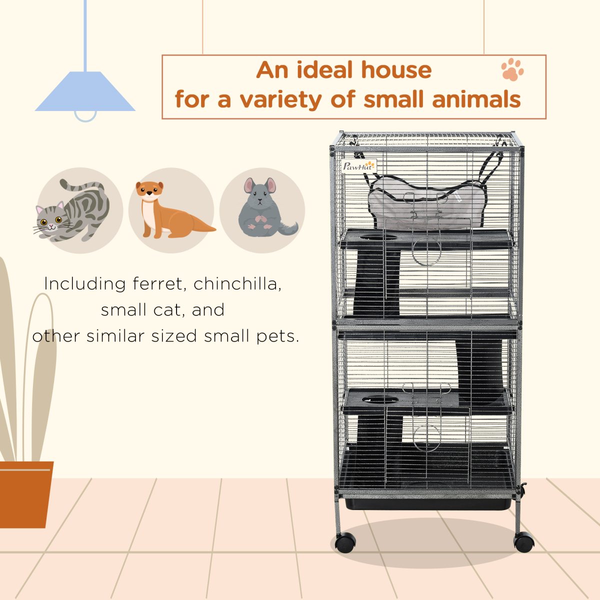 Rolling Small Animal Cage for Chinchillas Ferrets Kittens w/ Platform Ramp Tray