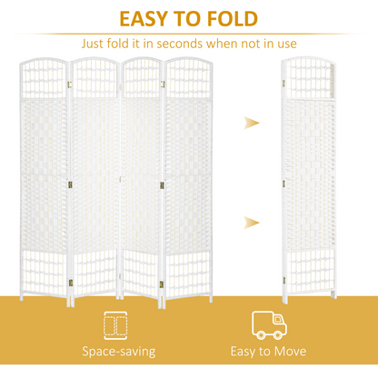 HOMCOM 4 Panel Folding Room Divider, 170cm Freestanding Privacy Screen, White