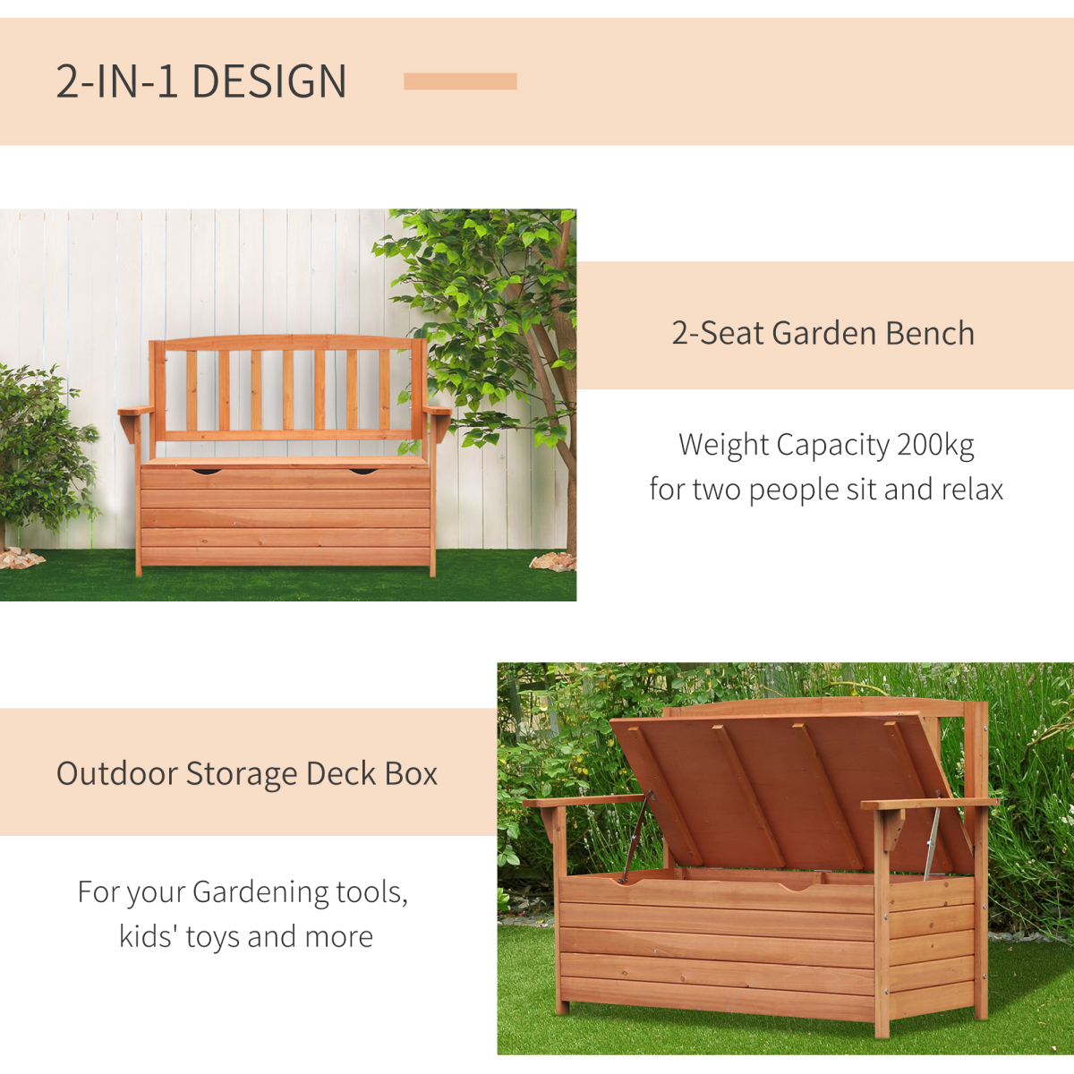 Outdoor Garden Storage Bench Patio Box All Weather Fir Wood 112 x 84 cm