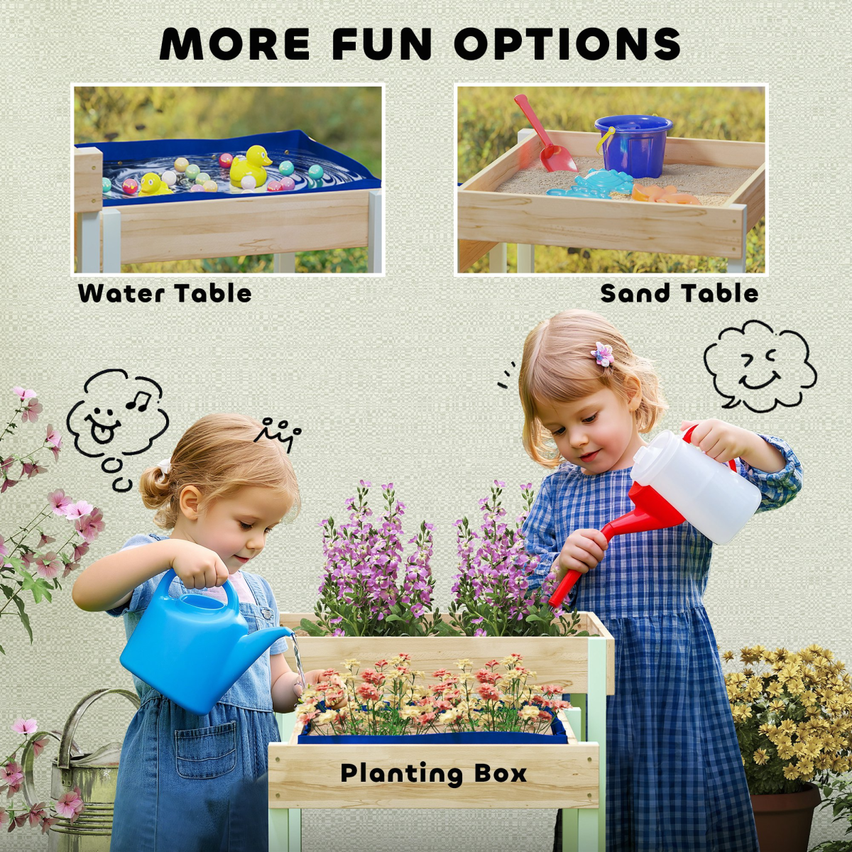 AIYAPLAY 2 PCS Wooden Sandpits, Sand and Water Play Tables with Bottom Liner