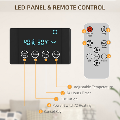 HOMCOM 2000W Wall Mounted Ceramic Heater with Remote Control for Home, Grey
