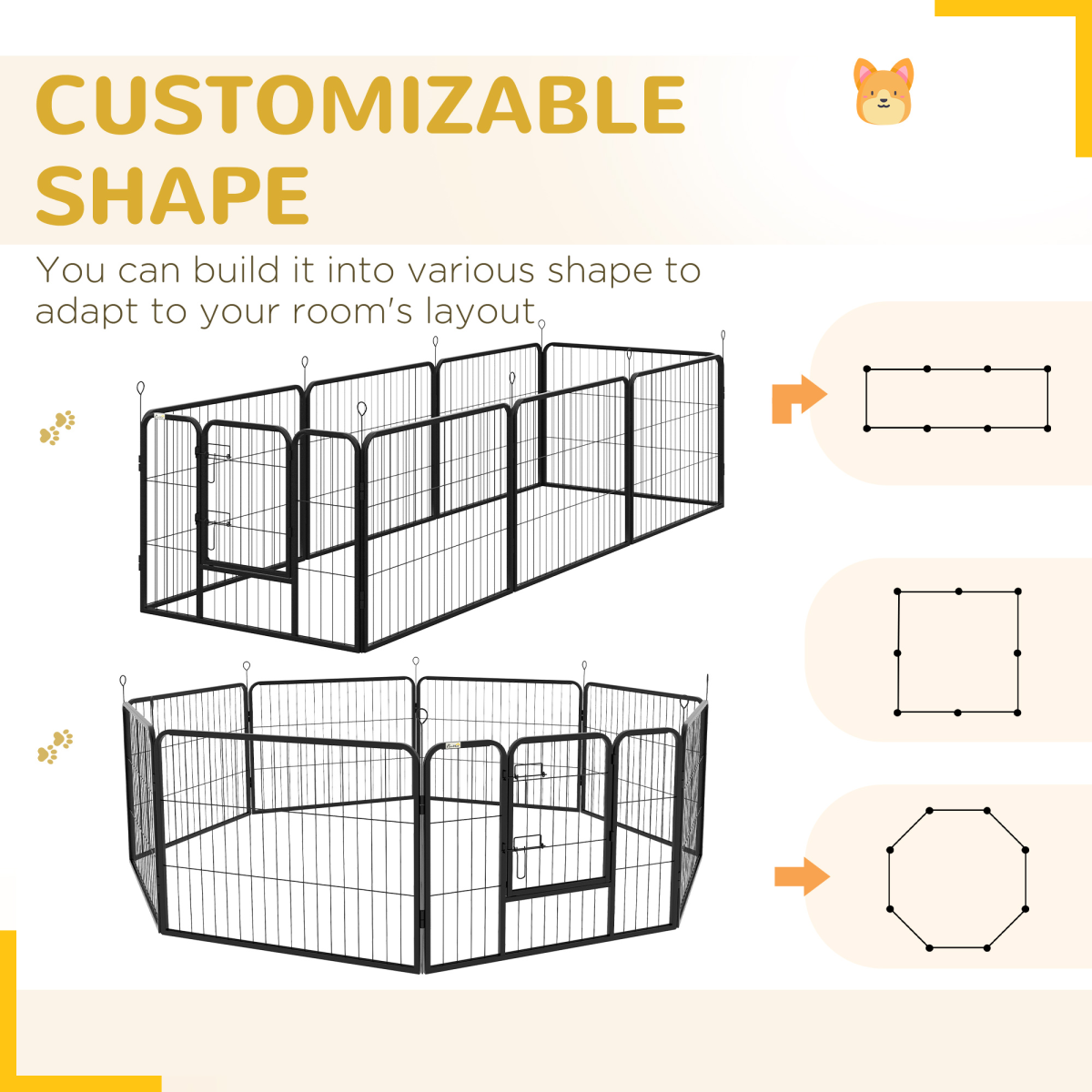 Pawhut Pet Pen Guinea Dog Pig Puppy Playpen Play House Steel Hutch Metel Black