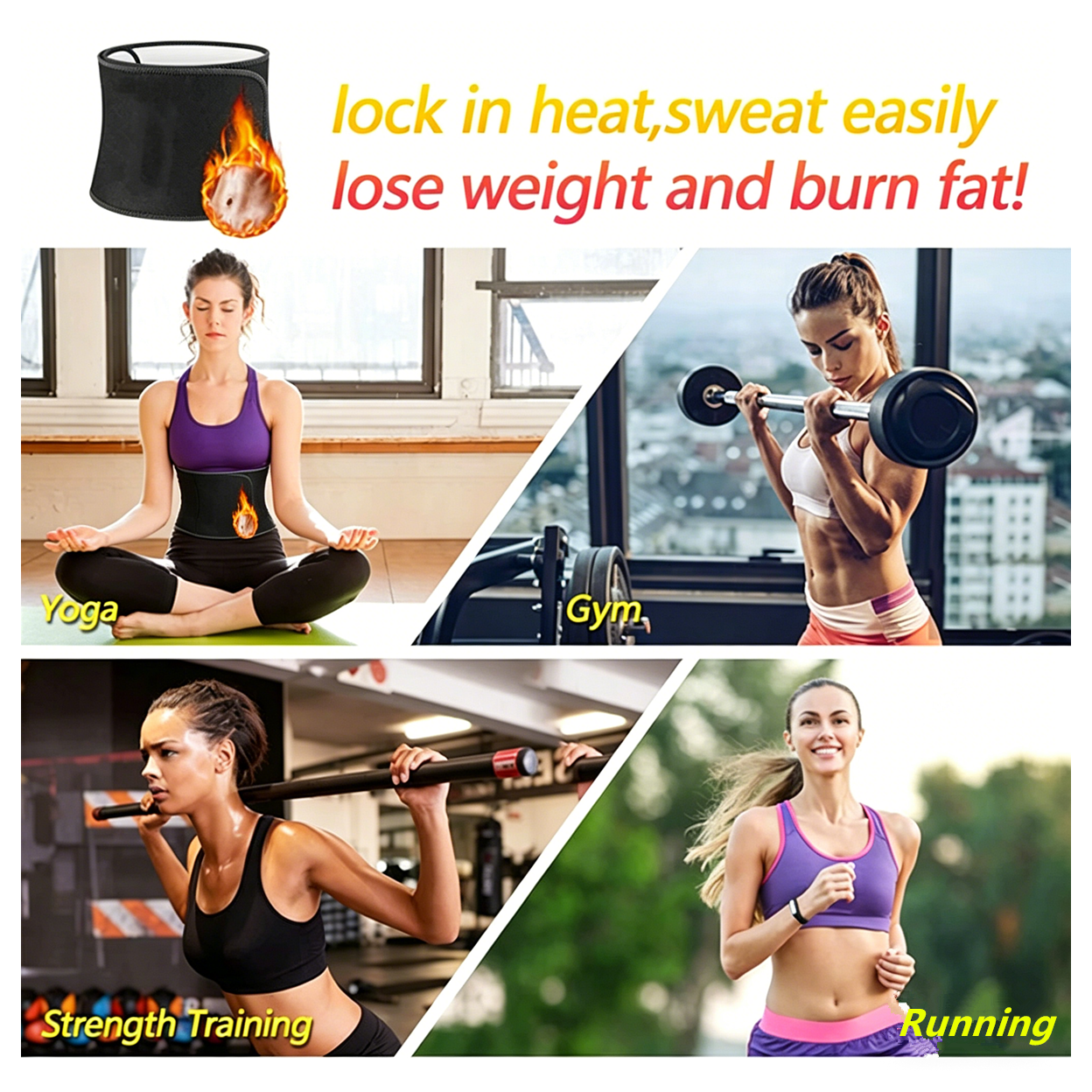Waist Trimmer Belt Body Shaper Weight Loss Girdle Waist Trainer w/ Phone Pocket Black-Silver