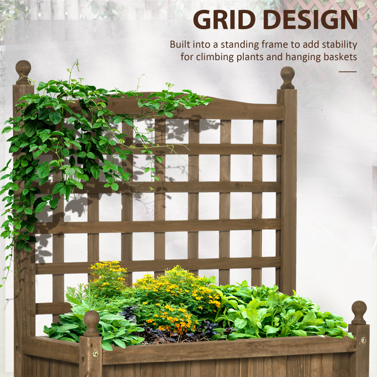 Garden Planters with Trellis for Climbing Vines Indoor Outdoor Brown