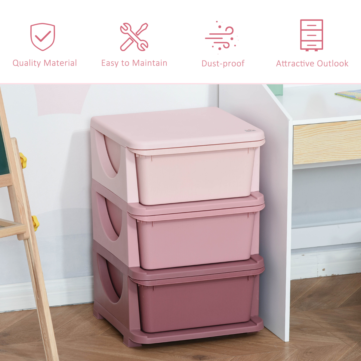 HOMCOM Kids Storage Units with Drawers 3 Tier Chest Vertical Dresser Tower