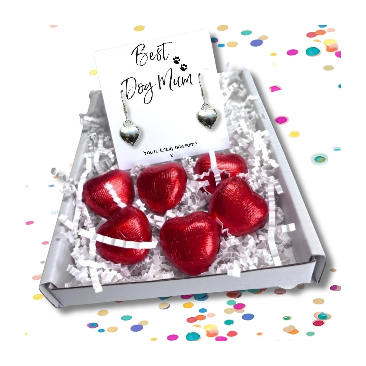 Best Dog Mum Mini Gift Hamper Silver Heart Earrings