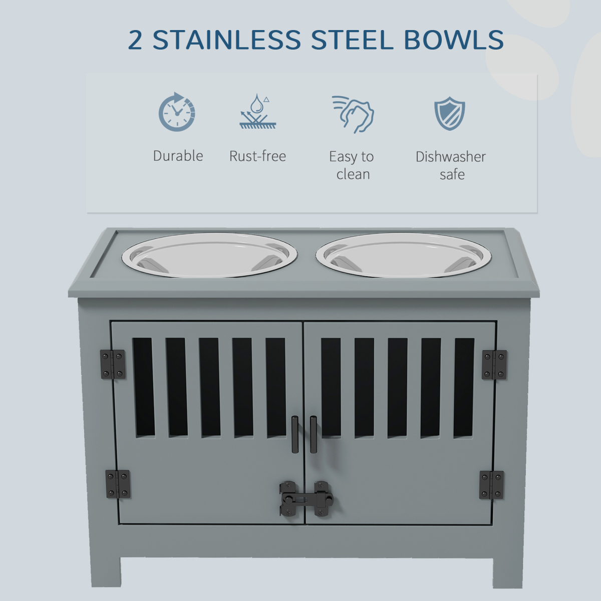 PawHut Raised Dog Bowls for Large Dogs Feeding Station with Stand Storage - Grey