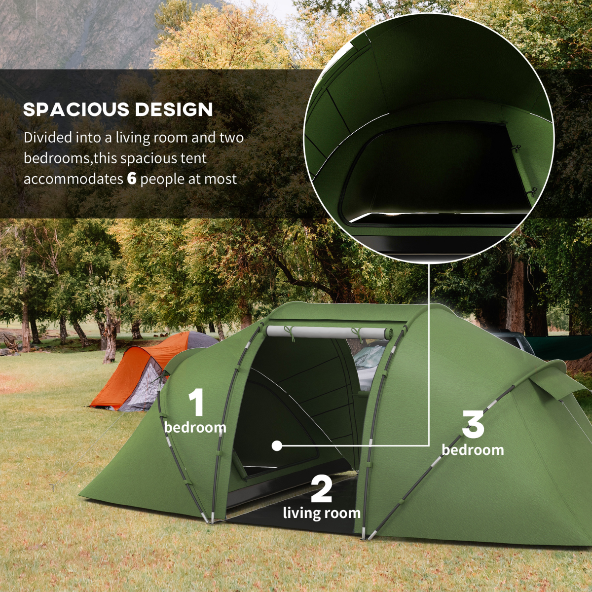Outsunny 4-6 Persons Camping Tent Dome Family Travel Group Hiking Room Fishing