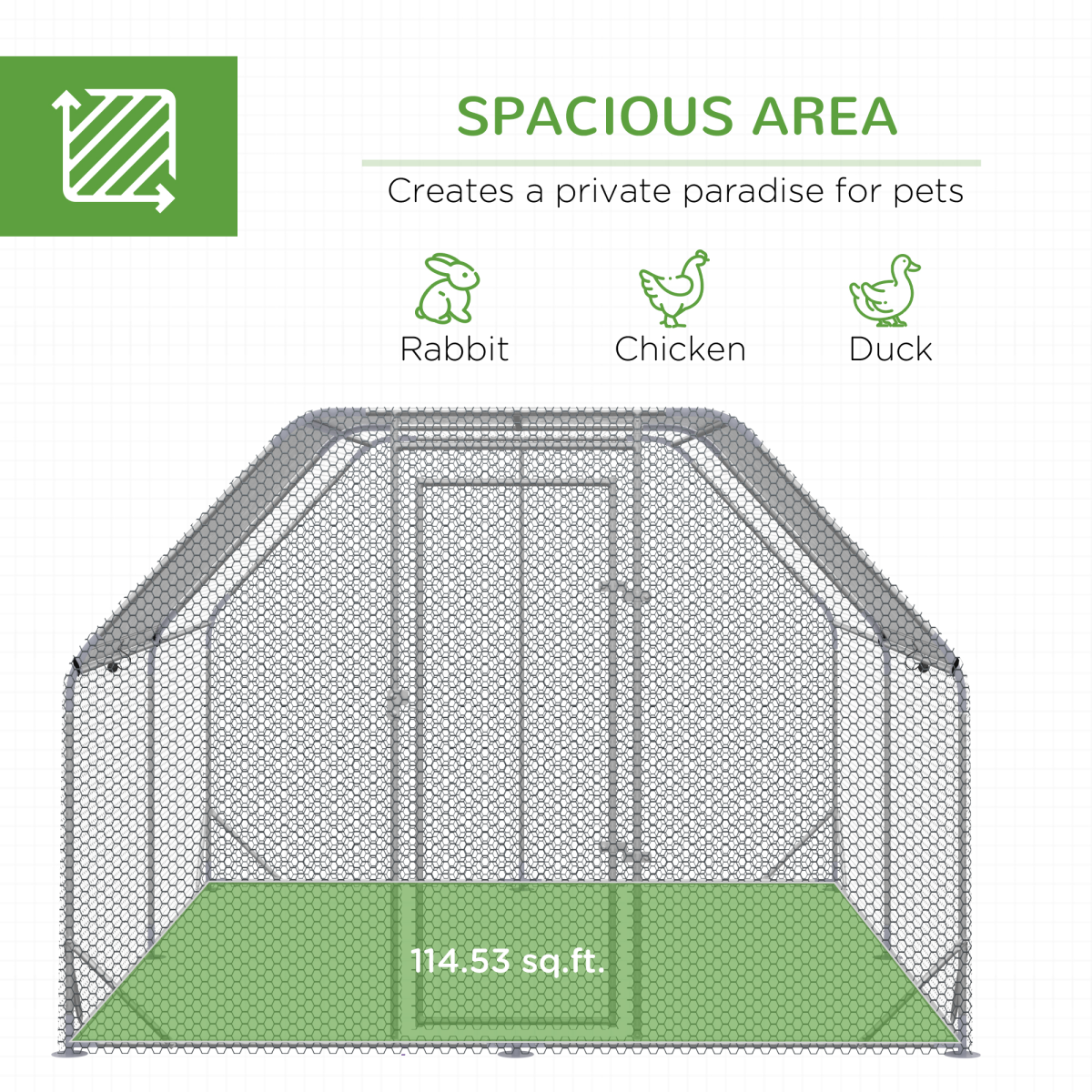 Chicken Run W/ Roof, Walk In Chicken Coop for 10-12 Chickens, Hen House