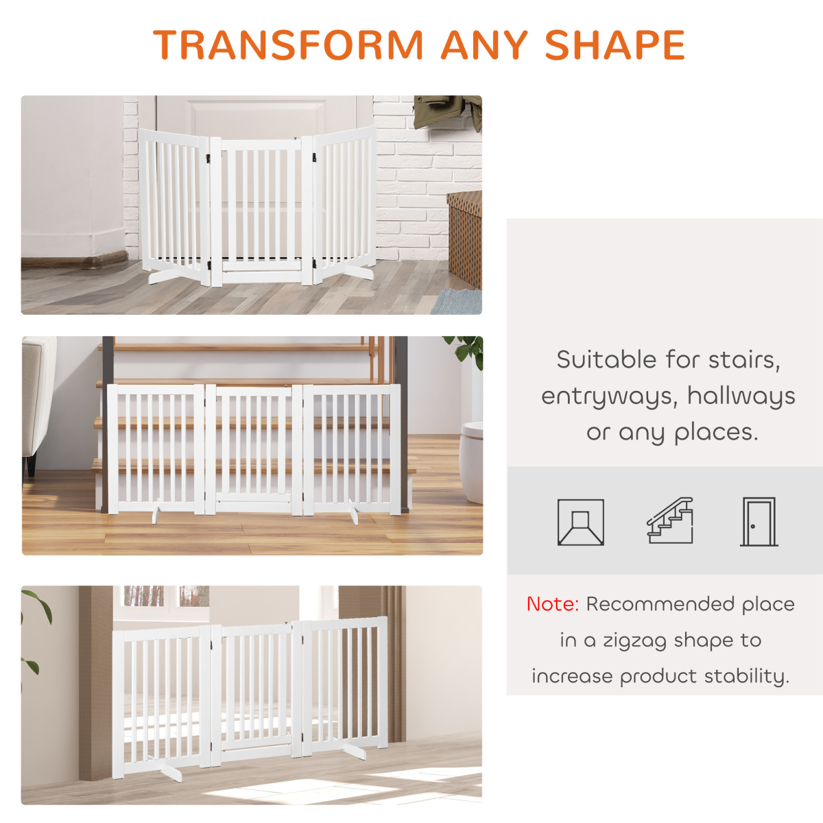 MDF Dog Gate Step over Panel Fence Expandable Folding w/Latch Support Feet White