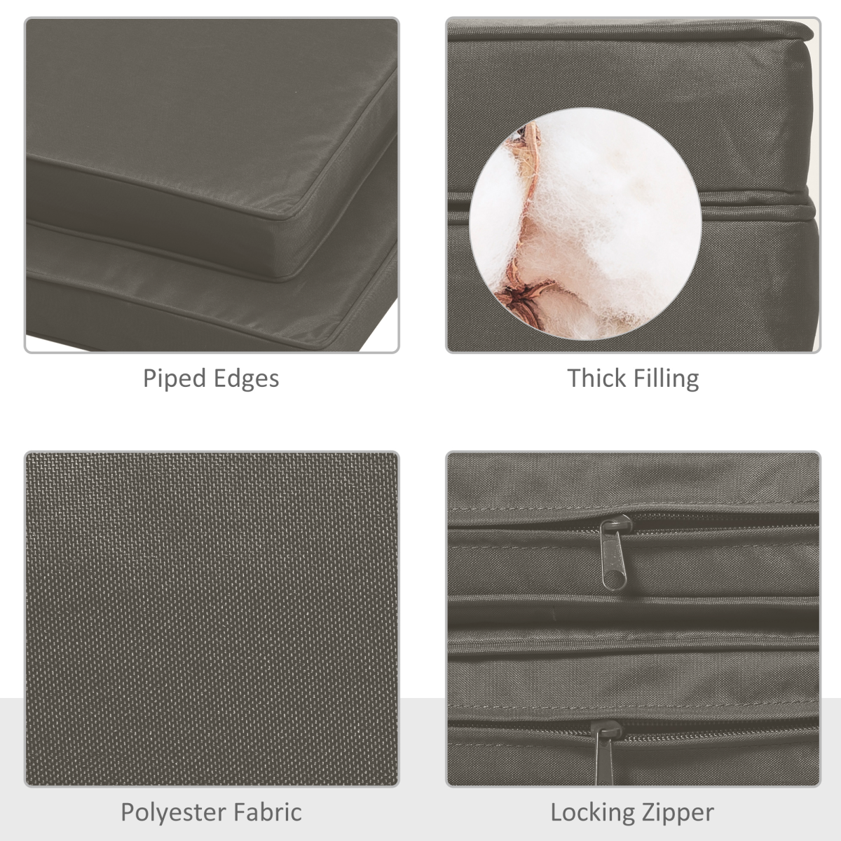 45 x 45cm Replacement Garden Seat Cushion Pad with Ties, Dark Grey