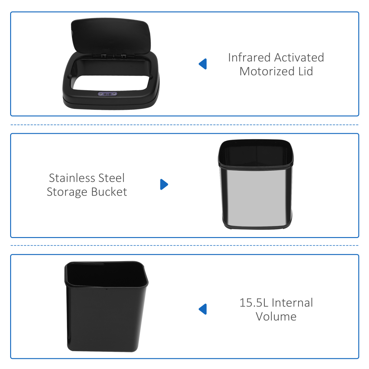 20L Stainless Steel Auto Kitchen Bin Sensor  Bucket in L Size