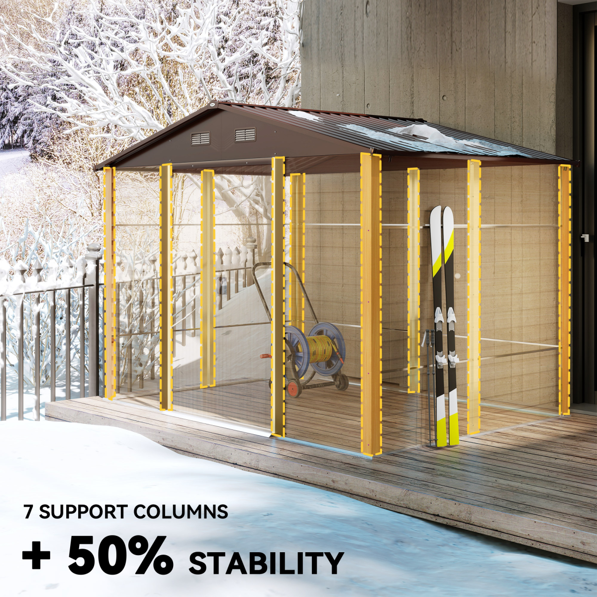 Outsunny 9.1x6.4ft Garden Shed, Tool Storage Sliding Door Wood Effect