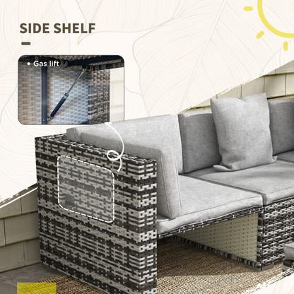 Outsunny 7 PCs Rattan Garden Furniture Set with Side Shelf, Stools, Table, Grey