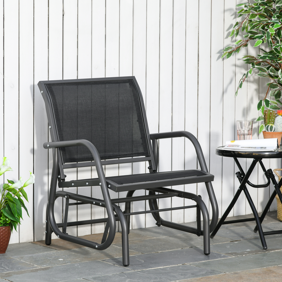 Outdoor Gliding Swing Chair Garden Seat w/ Mesh Seat Curved Back Steel Frame