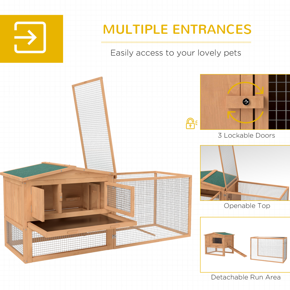 Wooden Rabbit Hutch Enclosure Run House 2 Tier Large Coop Run Pet