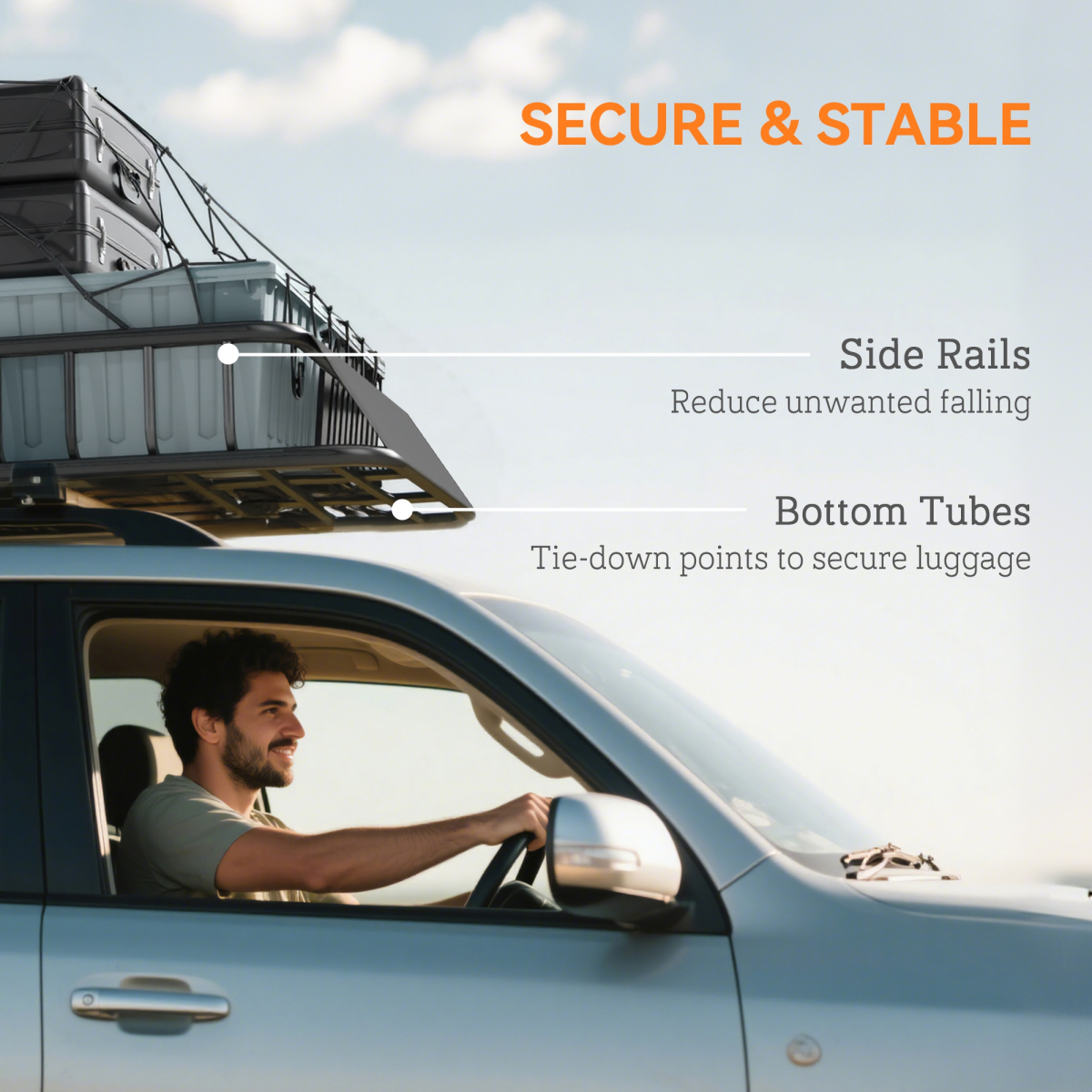 Roof luggage rack basket tray
