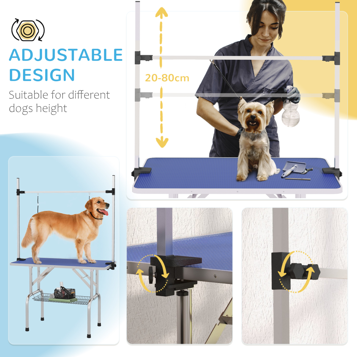 Metal Adjustable Dog Grooming Table Rubber Top 2 Safety Slings Mesh  Pawhut
