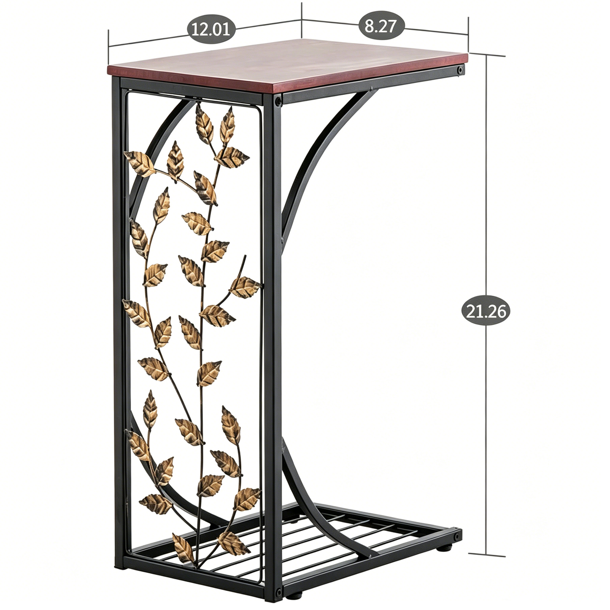 【Same Code：84356574】54*30.5*21CM Leaf Pattern Iron Side Table Coffee Table Brown