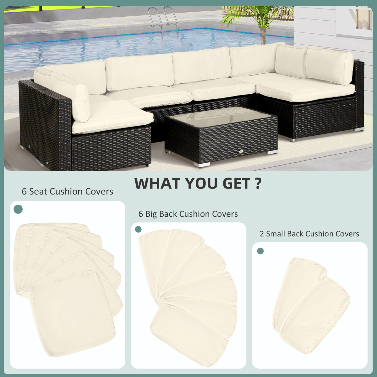 12-Piece Cusion Replacement for Outdoor Garden Rattan Furniture Beige