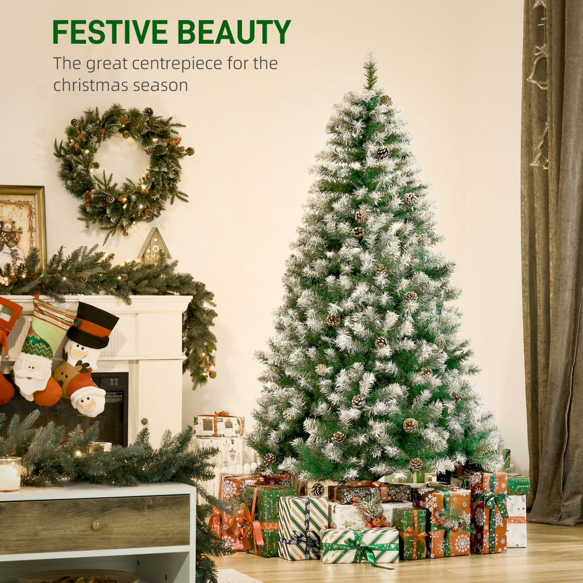 6FT Artificial Christmas Tree Pine Cones Xmas Home Deco Automatic Open Green