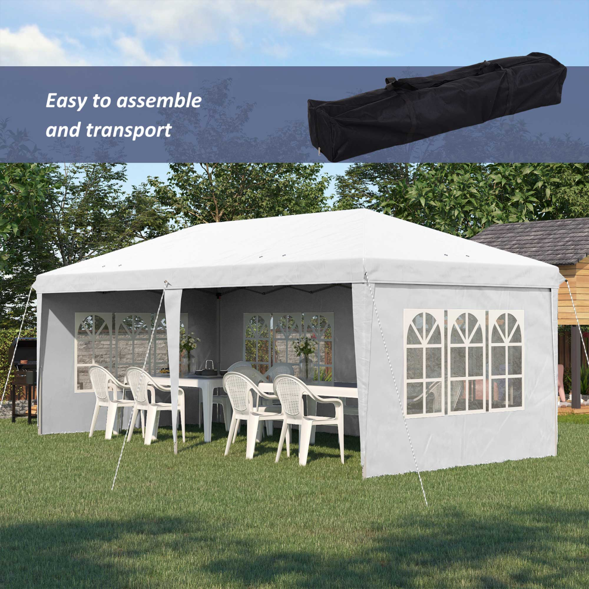 3 x 6m Heavy Duty Gazebo Marquee Party Tent with Storage Bag White