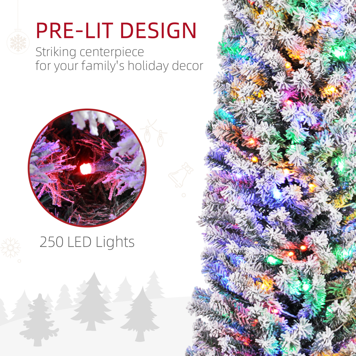 HOMCOM 7' Artificial Christmas Tree with Flocked Tips, LED Lights, Decoration