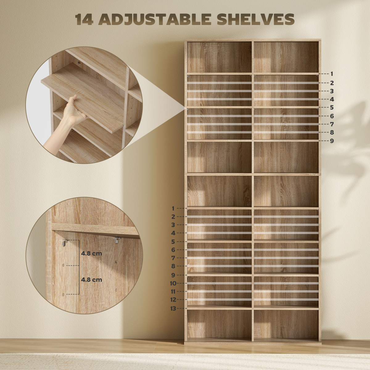 HOMCOM 640 CD Storage Unit 360 DVD Storage Tower w/ 18 Compartments Natural