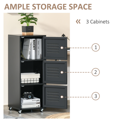 Rolling Storage Cabinet 3-Tier Mobile File Cabinet with Wheels Black