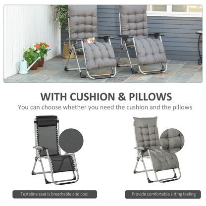 Outsunny 2 PCS Reclining Zero Gravity Chair Folding Lounger Cushion Dark Grey