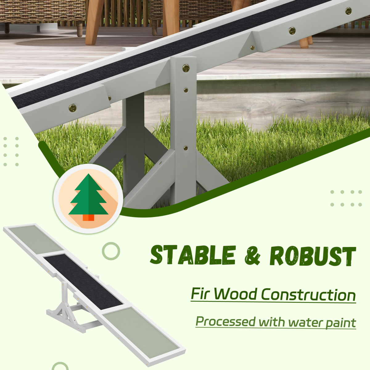 PawHut Wooden Pet Seesaw for Big Dogs with Anti-Slip Surface, White