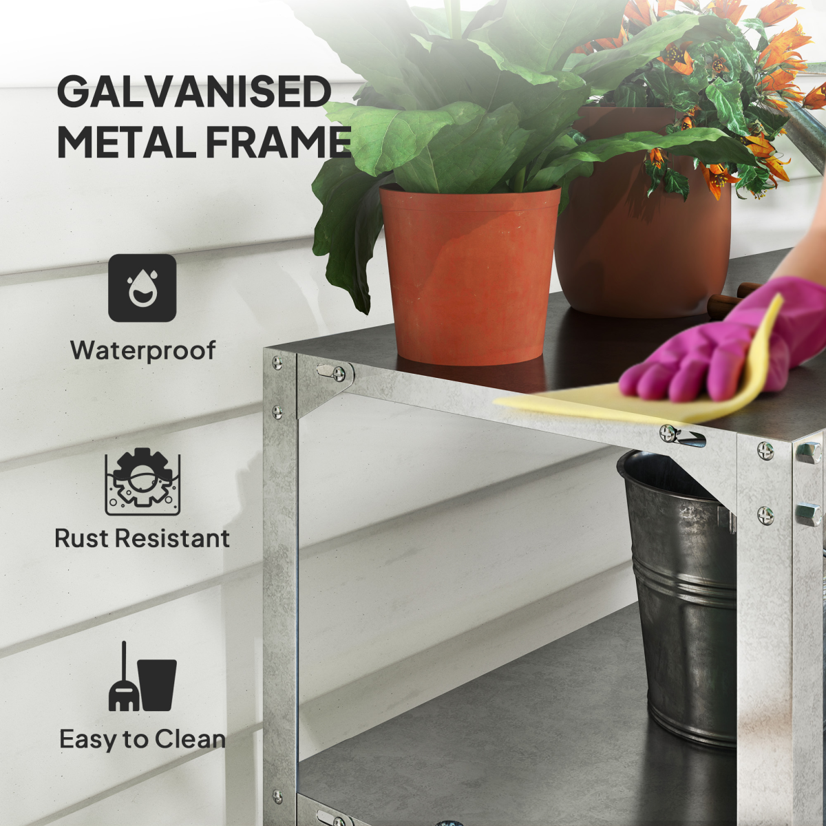 Outsunny 2 Tier Potting Bench Table, Galvanised Work Bench, Silver Tone