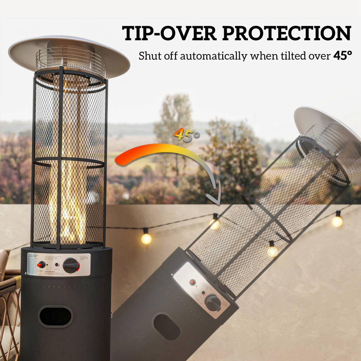 Outsunny 11 KW Gas Patio Heater, Propane Heater with Tip-Over Switch, Black